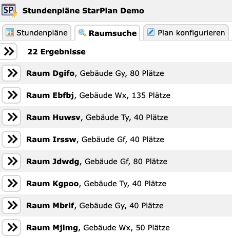 Raumsuche Ergebnisse
